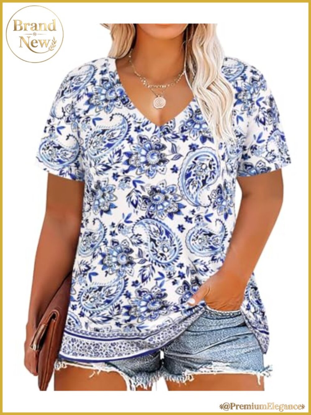 Plus Size V-Neck Tunic T-Shirt 95% Polyester 5% Spandex Floral Summer Shirt